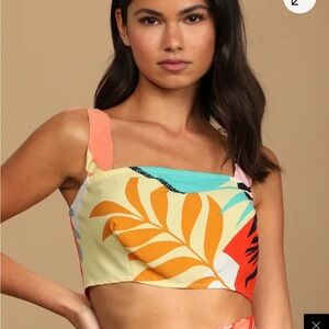 Lulu's Tropical Print Crop Top with zipper back